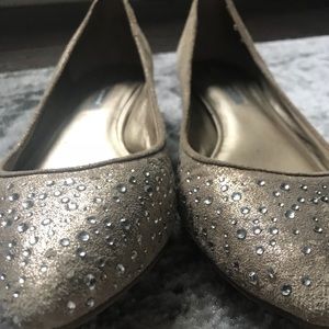 Nine West pointed toe, suede flats, worn.